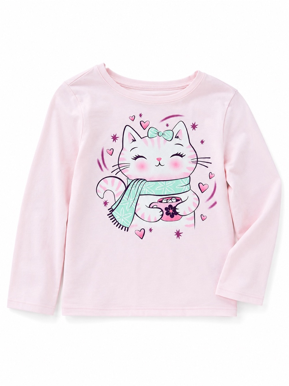 The Children's Place Pink Long-Sleeve Tee with Mint-Accent Cat